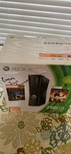 Xbox 360 Slim w power cords, two controllers, and Kinect