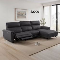 New Top Groan Genuine Leather Power Recliner Sectional Couch / Free Delivery 