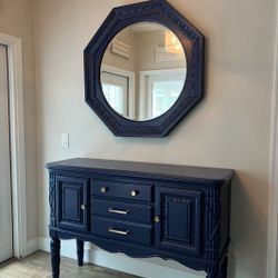 Refinished Cabinet Storage Hutch With Mirror