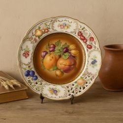 Schumann Bavaria 1950s Hand Painted Fruit Still Life Reticulated Cabinet Collector’s Plate 