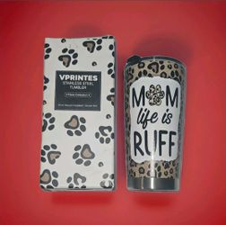 VPRINTES Dog Lover "Mom Life Is Ruff" Stainless Steel Tumbler 20 oz Vaccum...