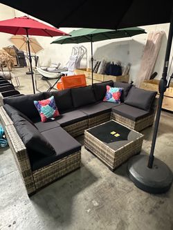 New 7 Pieces Wicker Outdoor Patio Furniture set Sectional Sofa Set ottoman table