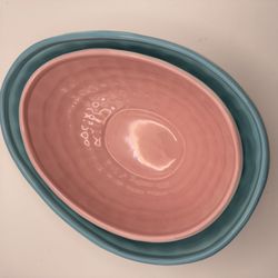Target Home Set of Pink and Blue Oval Ceramic Easter Serving Bowls, Egg Shaped