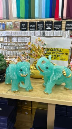 e 1 Pair of Elephant Sculptures Lucky Feng Shui Ornaments Exquisite Resin Handicrafts Indoor Table Decorations Buddha Decoration (Color : Brass) (Bras