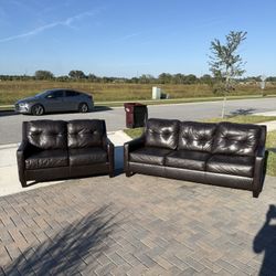 Free Delivery- Real Leather Ashley Couch Set