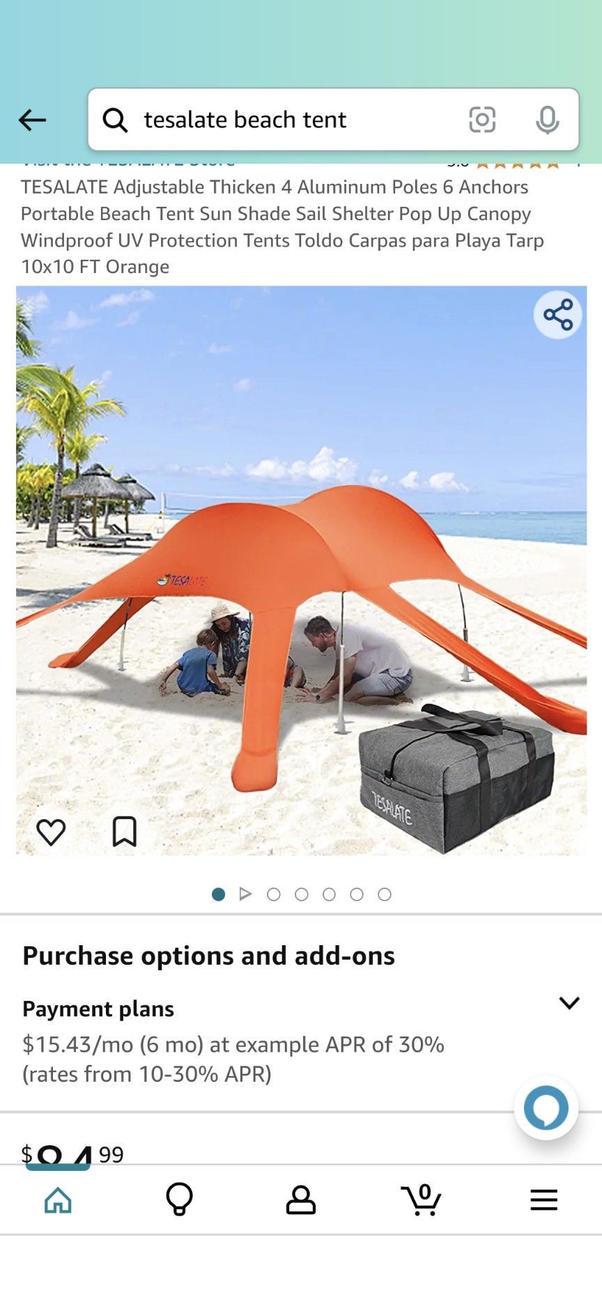 TESALATE Adjustable Thicken 4 Aluminum Poles 6 Anchors Portable Beach Tent Sun Shade Sail Shelter Pop Up Canopy Windproof UV Protection Tents Toldo Ca