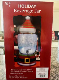 Christmas Real Home Santa Claus Holiday Beverage Jar Drink Dispenser 1.7 Gallon