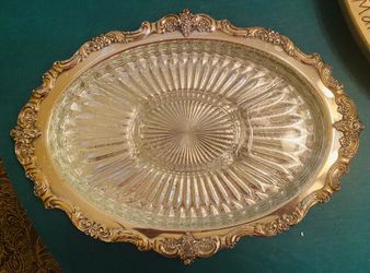 Silver Plated And Glass Veggie Tray