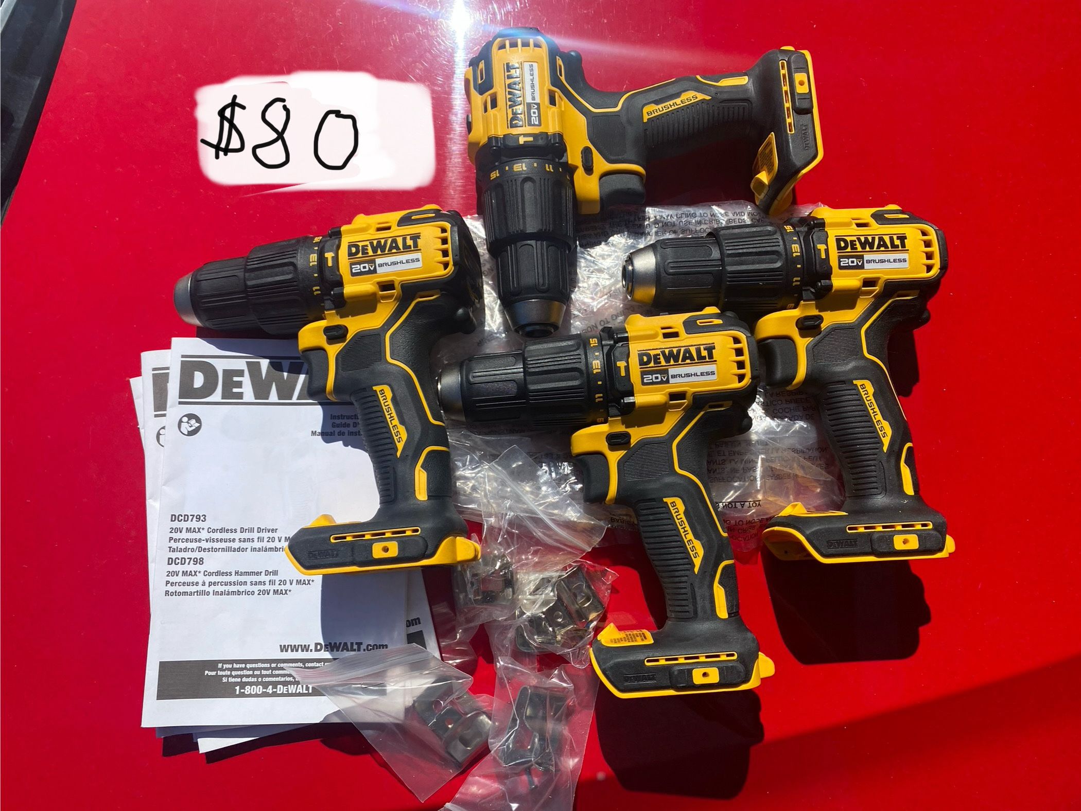Brand New Dewalt  20v  1/2” Hammer Drill/ Drill    DCF798          Tool Only      Brushless    $80 Each