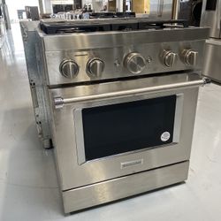KitchenAid Stainless Steel 30” Smart Commercial-Style Dual Fuel Range With 4 Burners