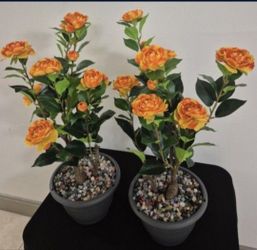 *** NEW LOW PRICE *** PAIR of Faux 28" Tea Rose Trees in Crystal Rainbow Stone & 9" Planters @ Lasting Creations