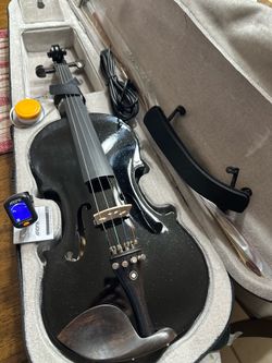 4/4 Black Electric Acoustic Violin with New Bow, Digital Tuner, Shoulder Rest, Cable $160 Firm