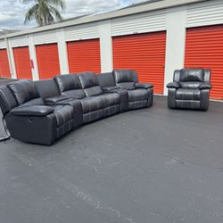 Free Delivery 5 piece Leather reclining sectional group with matching reclining chair
