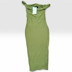 Club L London Salome Olive Twisted Asymmetric Midi Dress SIZE 4 NWT