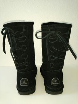 New Bearpaw Black Suede Lambs Wool Boots Booties Size 6