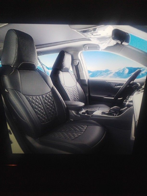 New Seat Cover Set For 2019-2025 Toyota RAV4 Hybrid Complete Set Black With Blue Stitching