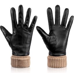 Women’s Genuine Sheepskin Leather Gloves, Warm Winter Touchscreen Gloves with Soft Lining, Elegant Thermal Driving Gloves for Women(Medium)