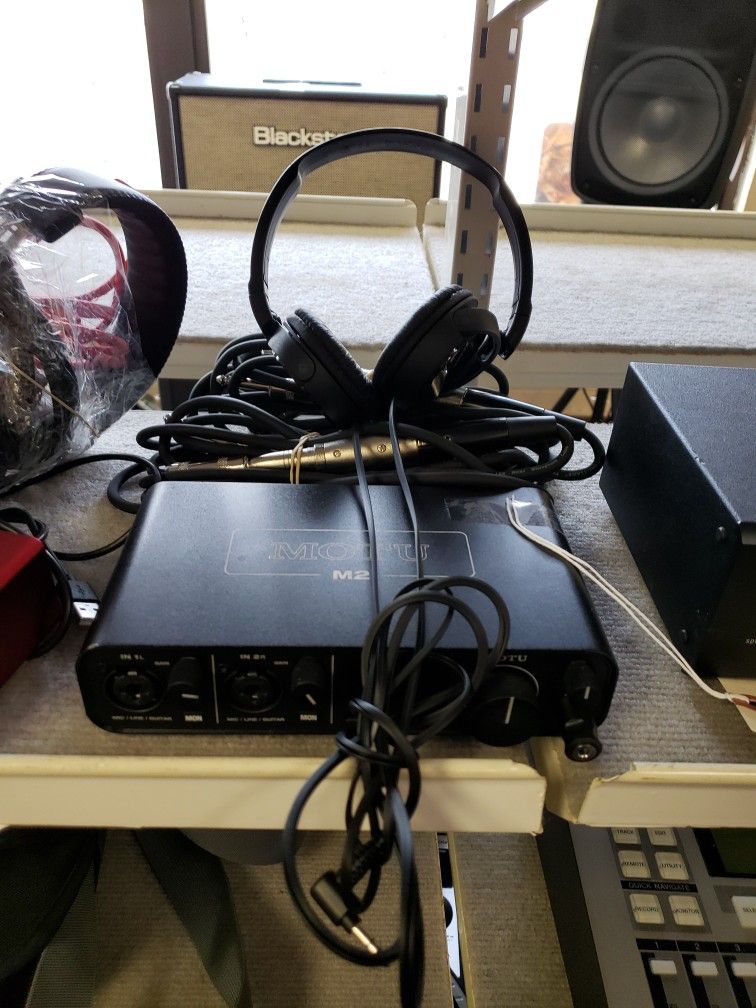 Motu M2 Audio Interface With Headphones And Cables