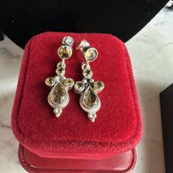 925 Sterling Silver Genuine Citrine Dangle Earrings. Designer Nicky Butler, Hallmarked 925 NB In Photos , Beautiful!! 