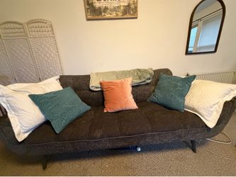 Convertible Sofa Bed / Futon / couch. Dark Gray / beige