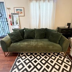Green Velvet Sofa with Gold Metal Base