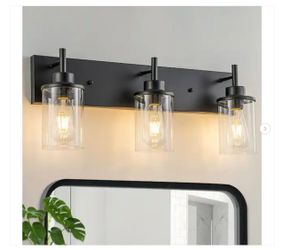 Lunvera 23.62 in. 3-Light Black Farmhouse Clear Glass Bathroom Vanity Light -  ew
