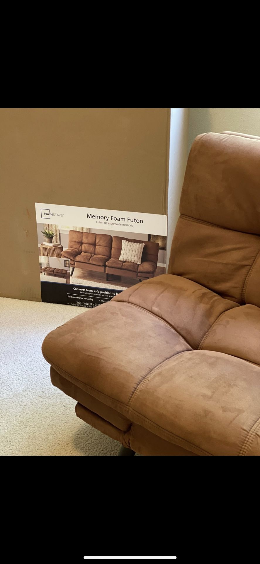 Mainstays Memory Foam Futon - Camel Suede Fabric 72”