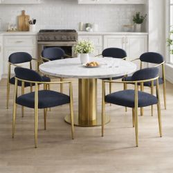 Set Of 6 Black / Gold Round Boucle Backrest Sherpa Dining Chair With Metal Legs [NEW] **Assembly Req** Only Chairs**