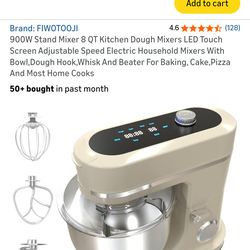 900W Stand Mixer 8 QT Kitchen Dough Mixers LED Touch Screen Adjustable Speed Electric Household Mixers With Bowl,Dough Hook,Whisk And Beater For Bakin