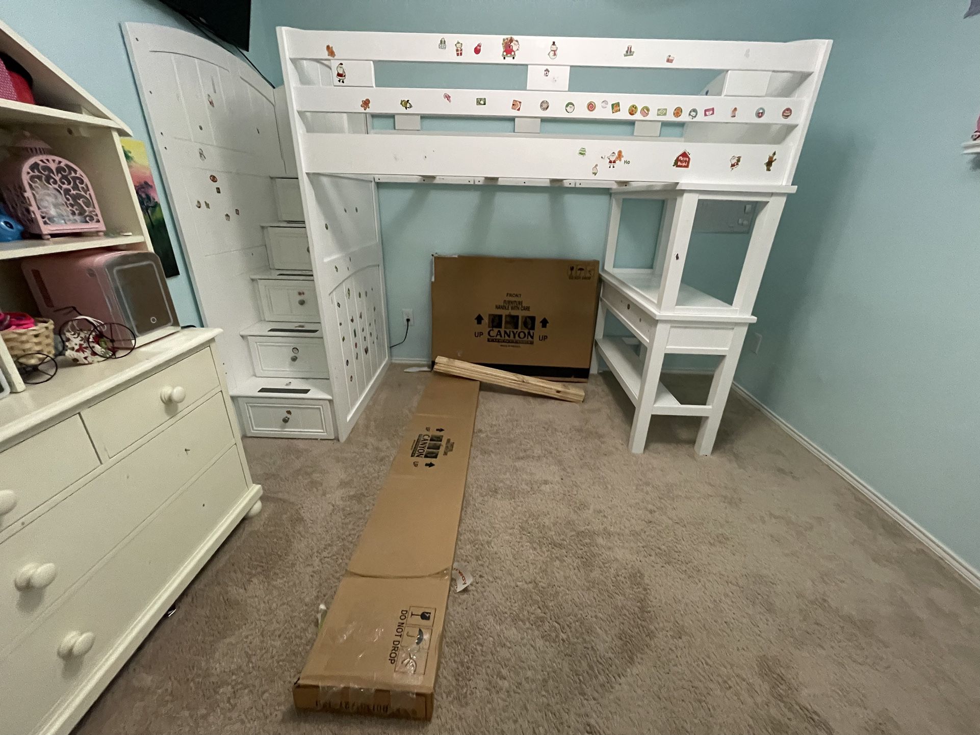 Step Bunk with Desk Color White Twin/Twin and drawer