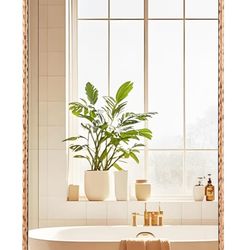 24x36 Antique Copper Rounded Rectangle Bathroom Mirror, Hammered Copper Metal Frame Wall Mirror 