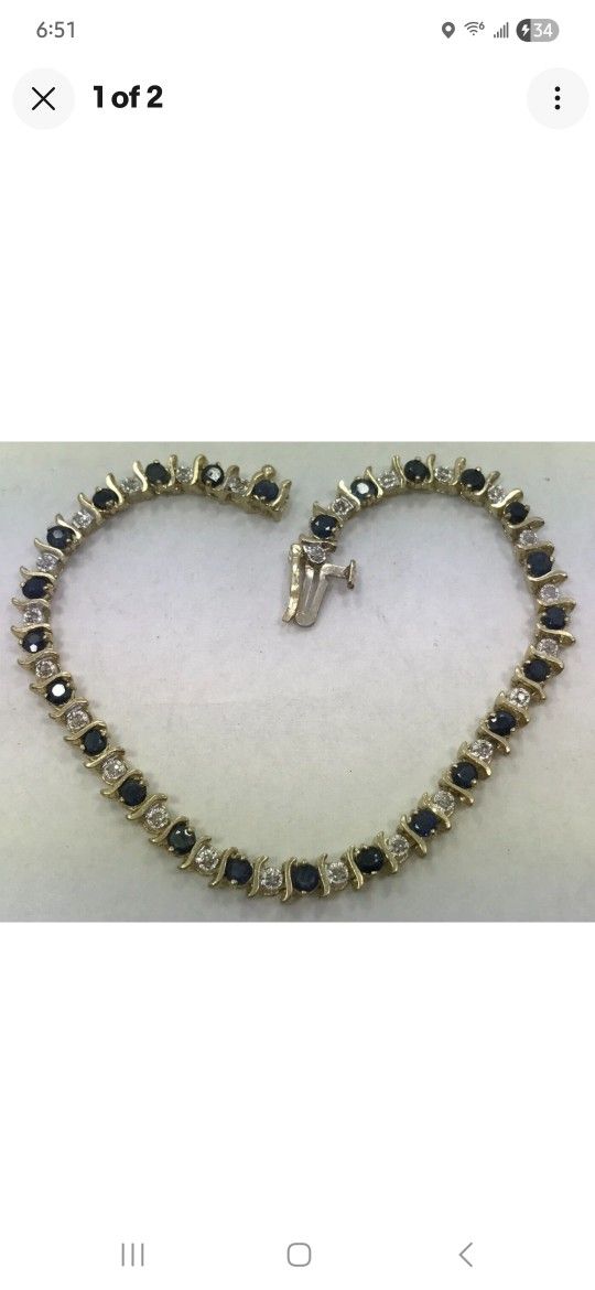 7.5” 925 Sterling Silver & Gold Vermeil Sapphire Tennis Bracelet 12.7g