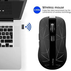 new Rechargeable Wireless Mouse 6 Keys,cyclic Illuminating Powered by Li-Polymer Battery,Optical Sensor,Nano USB Receiver,3-Stage DPI speeds for PC,La