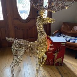 5 ft. Polar Wishes LED Golden Standing Deer Holiday Yard Decoration New 