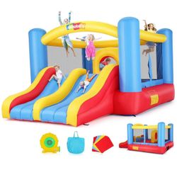highlights 【MULTIPLE PLAY AREAS FOR EXTRA FUN】Whubefy inflatable bounce house for big kids features a large jumping area, a double slide for sliding c