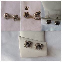.925 Sterling Silver and Black Diamond Earring