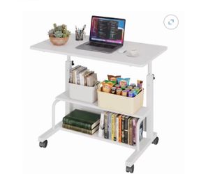 White Mobile Desk with Storage Shelves