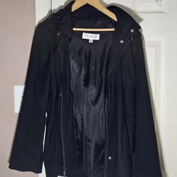 Jones New York Black Hooded Jacket Women’s Medium Zip Up Lightweight Coat Lined