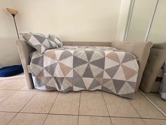 Upholstered Queen Daybed with Pull-Out Twin Tufted Trundle – Beige