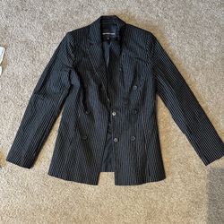 Women’s Who What Wear Blazer Tux Black and white Stripe Business Dress Shirt Top Size Small