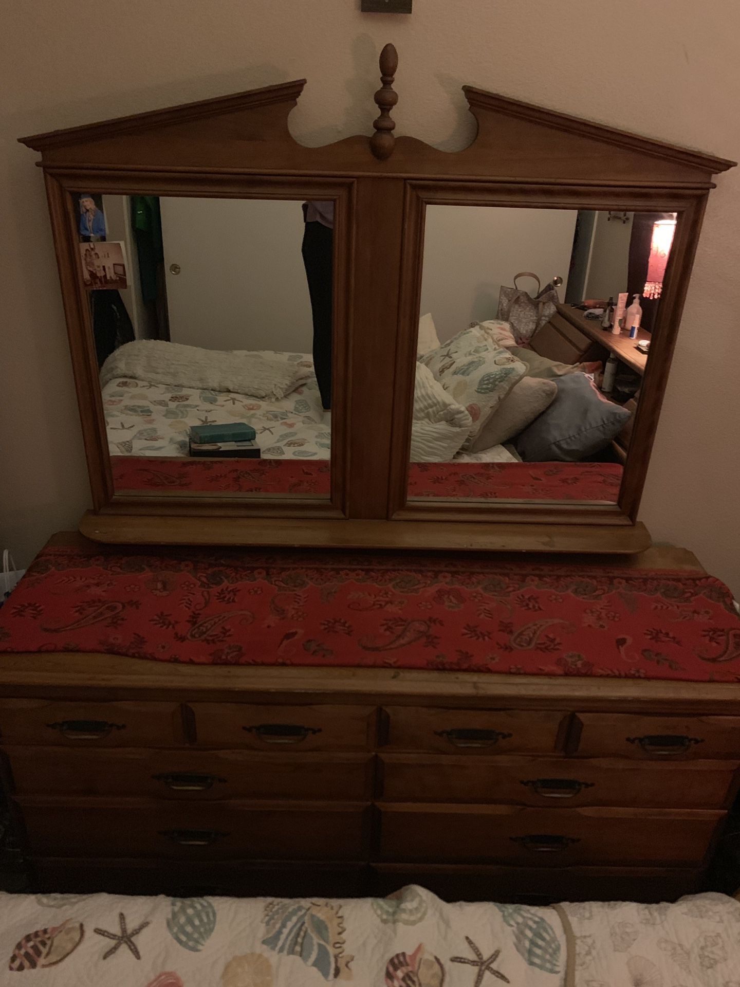 Antique-ish dark oak 8 drawer dresser with mirror