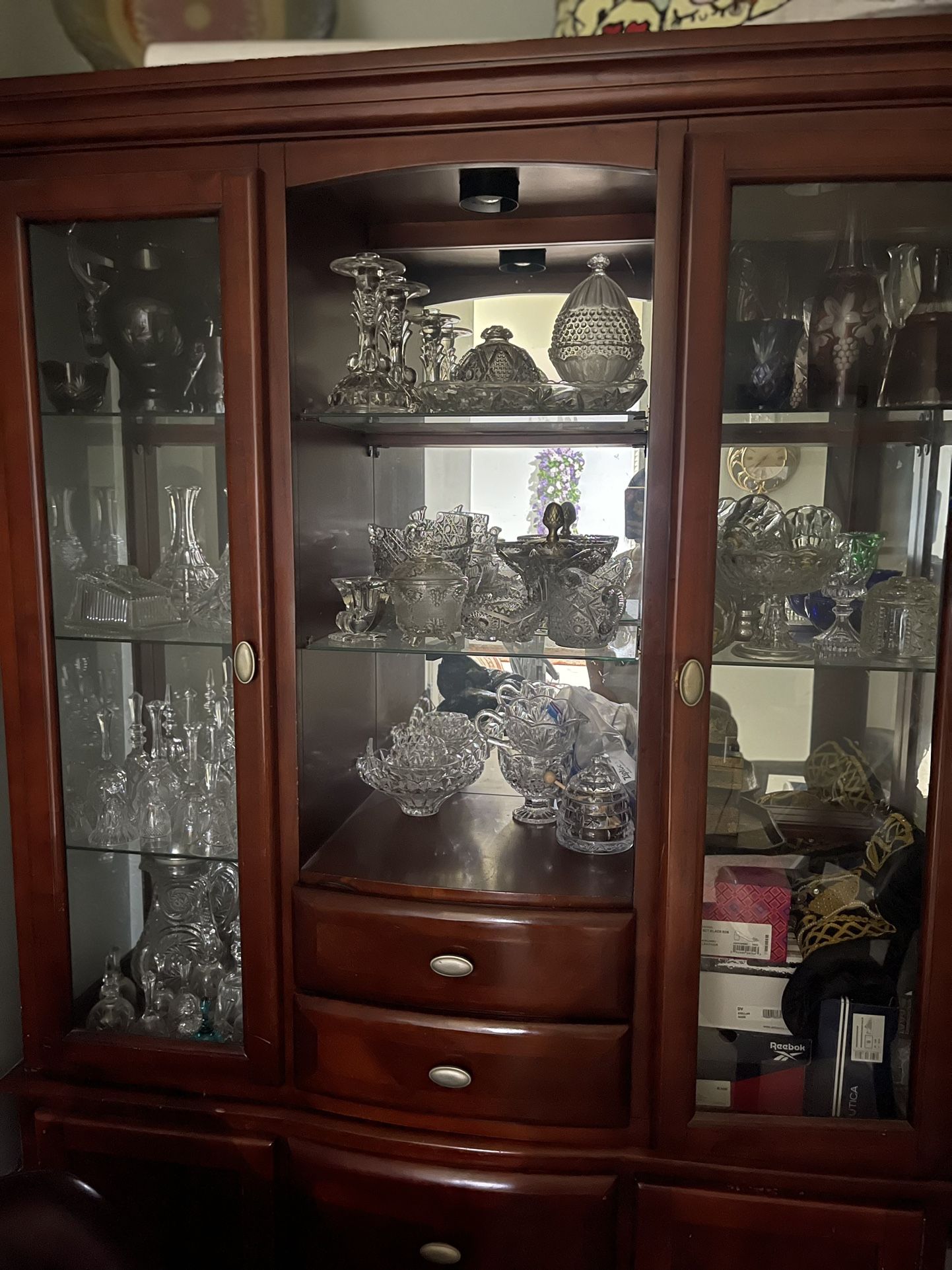 Vintage Wooden China Cabinet with Solid Wood Shelves and Storage Drawers