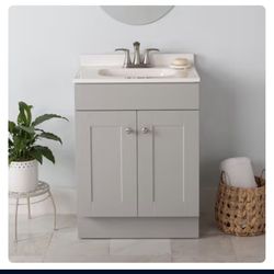 Project Source Dover 24-in Light Gray Single Sink Bathroom Vanity with White Cultured Marble Top  A faucet will be included total value $250