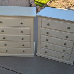 2 Ivory Large 3-Drawer Night Stands / End Tables 