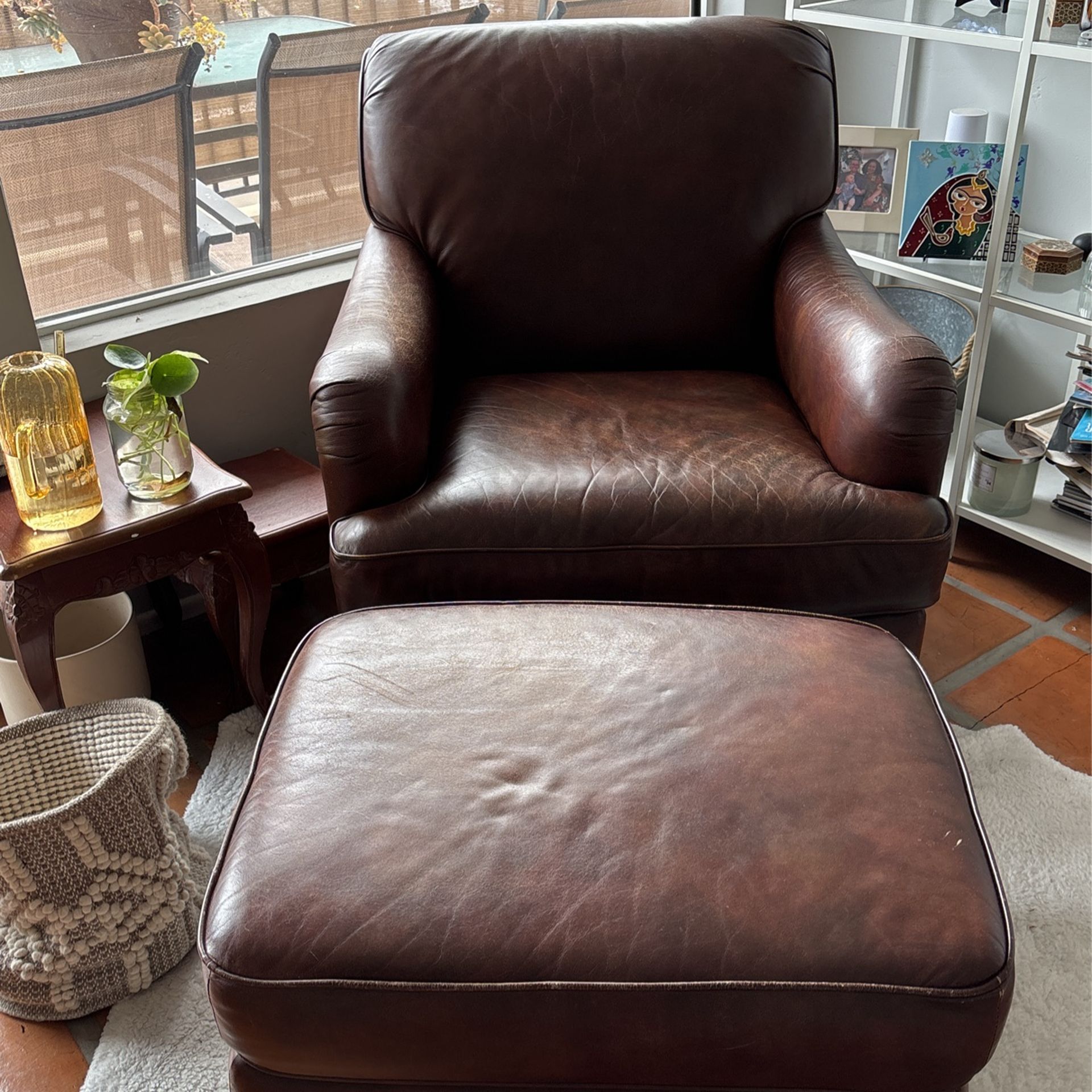 Faux Leather Arm Chair With Ottoman