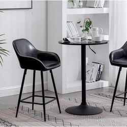 Counter Height Barstools Black Leather (Set Of 2)
