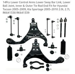 14Pcs Lower Control Arms Lower Sway Bar Link, Lower Ball Joint, Inner & Outer Tie Rod End Fit for Hyundai Tucson 2005-2009, Kia Sportage 2005-2010 2.0