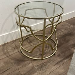 Metal Round Nesting Accent Table with Mirror Top and Round Base, Champagne
