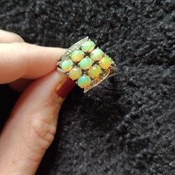 Fire Opal Multi Stone Silver Ring
