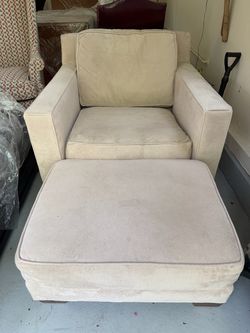 Cream Upholstered Armchair with Ottoman from Crate and Barrel